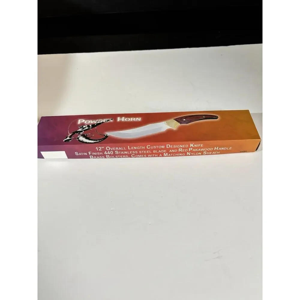 12” Custom Designed Knife Satin Finish Pakawood Handle. Nylon Sheath. New In Box